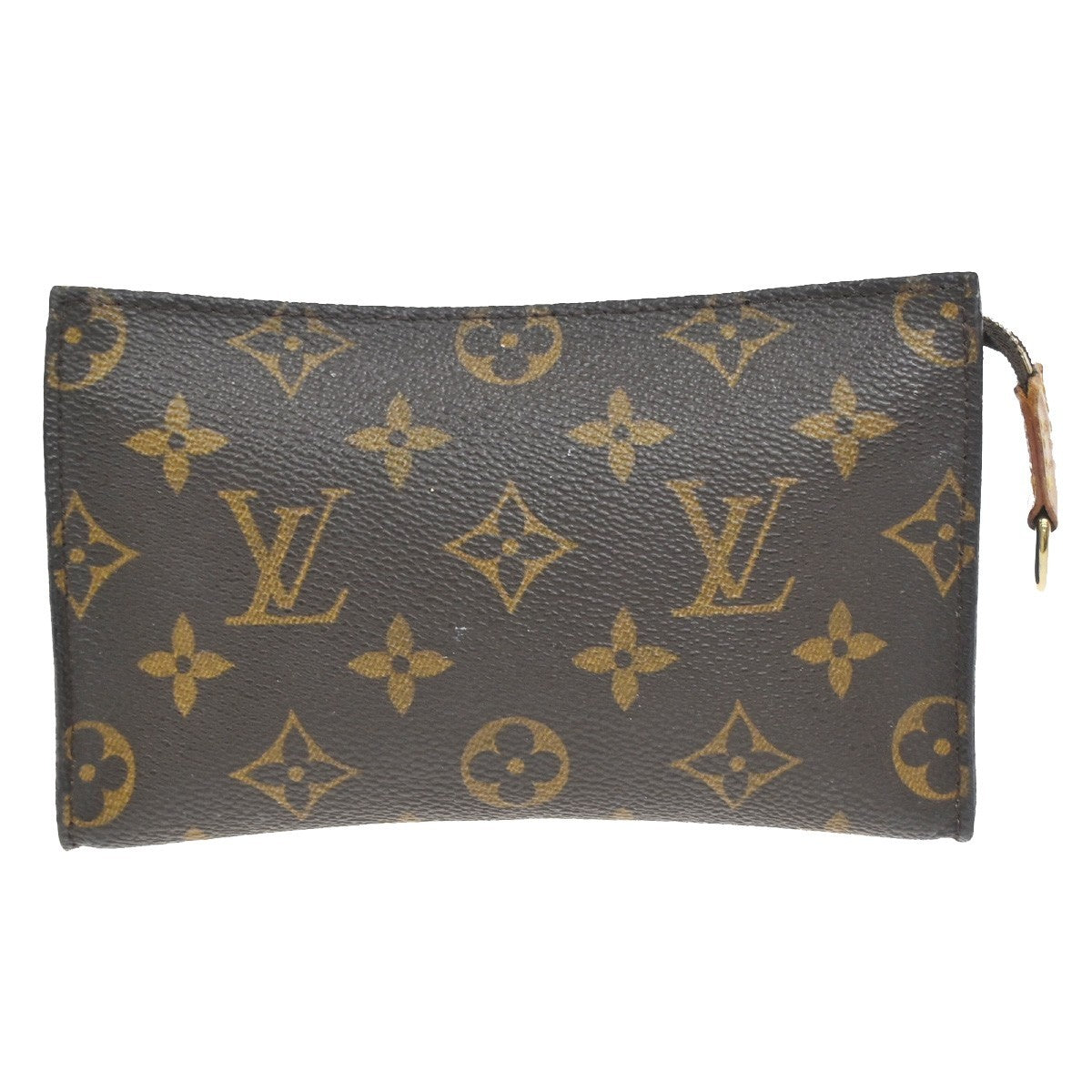 LOUIS VUITTON LV Logo Bucket PM Pouch Bag Monogram Leather Brown Gold 05KC984
