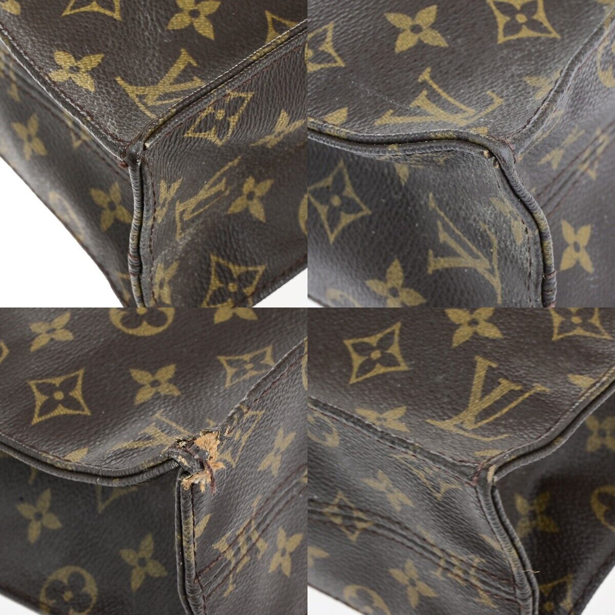 LOUIS VUITTON Logo Sac Plat Hand Tote Bag Monogram Leather Brown M51140 62ED401