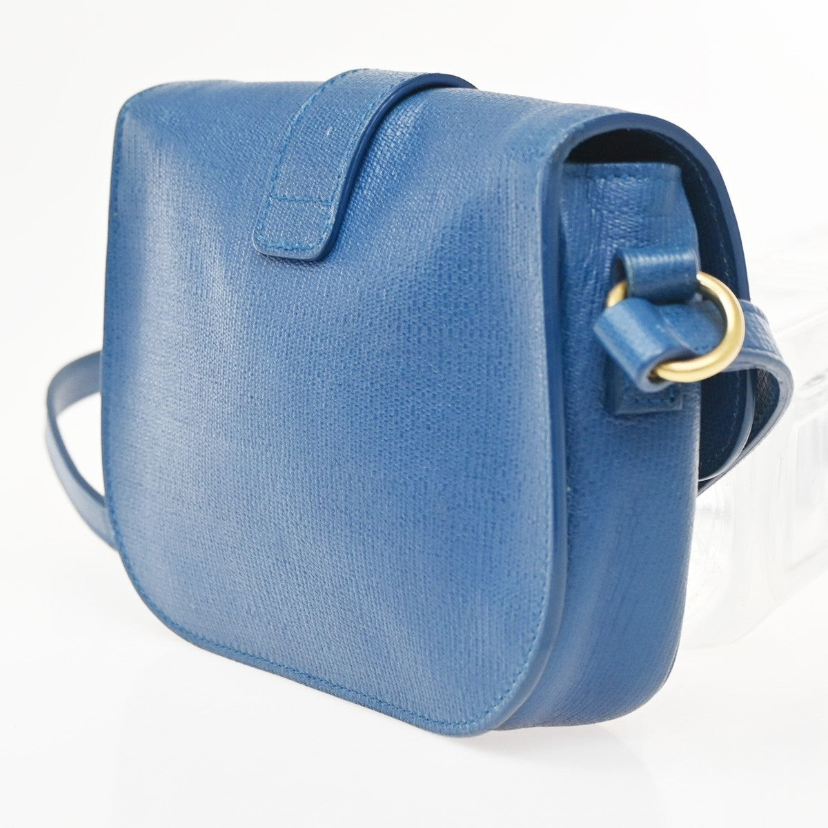YVES SAINT LAURENT YSL Textured Shoulder Bag Calfskin Leather Navy Blue 69CA594