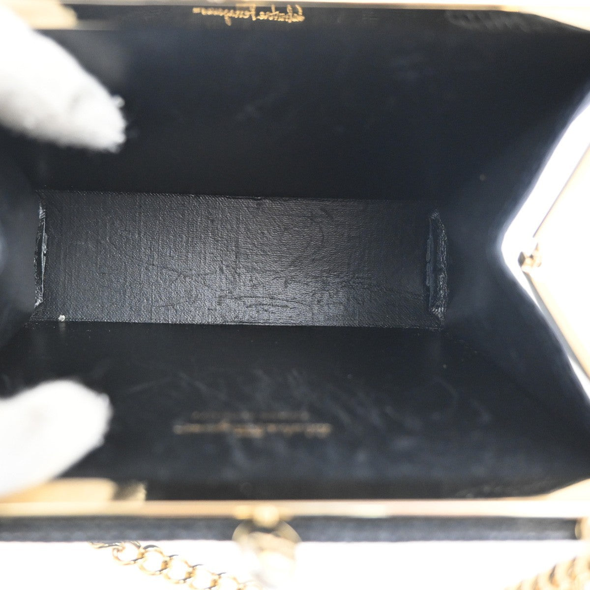 SALVATORE FERRAGAMO Shoulder Bag Embossing Leather Navy Blue GHW Italy 38MA199