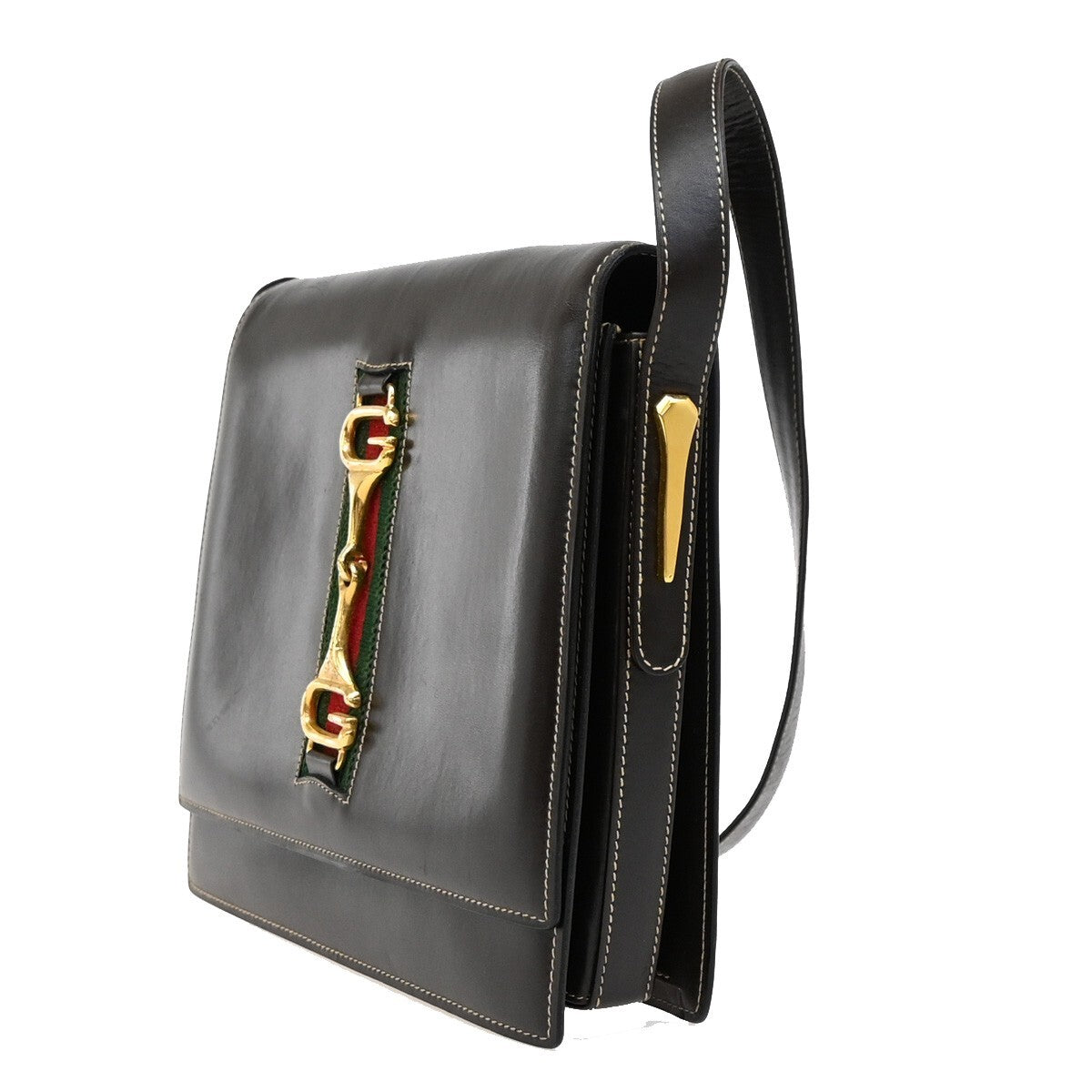 GUCCI Logo Horsebit Shoulder Hand Bag Leather Brown GHW Made in Italy 63EE368