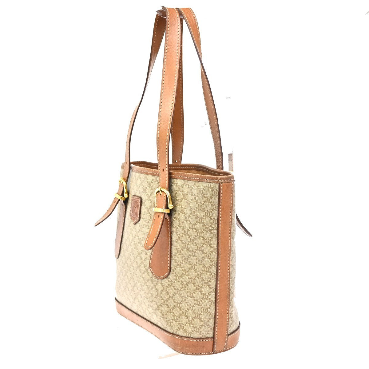 CELINE Logo Macadam Pattern Shoulder Bag PVC Leather BN Beige GHW Italy 63ZA280