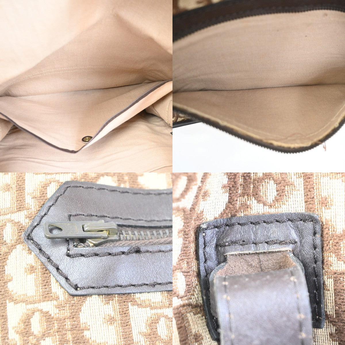 CHRISTIAN DIOR Logo Trotter Pattern Shoulder Bag Canvas Leather Brown 70KP521
