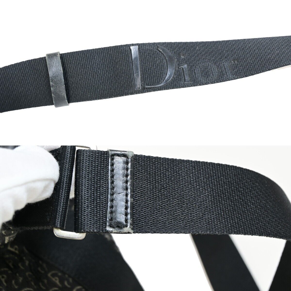 CHRISTIAN DIOR Logo Trotter Pattern Shoulder Bag Canvas Leather Black 83FA741
