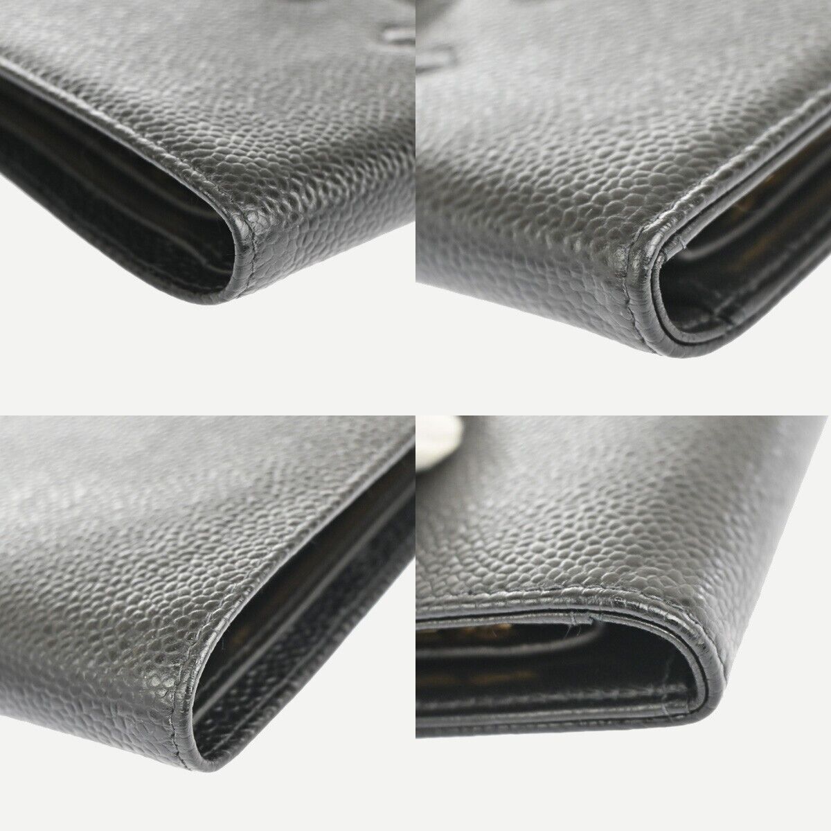 CHANEL CC LOGO Long Bifold Wallet Purse Caviar Skin Leather Black France 11RJ691
