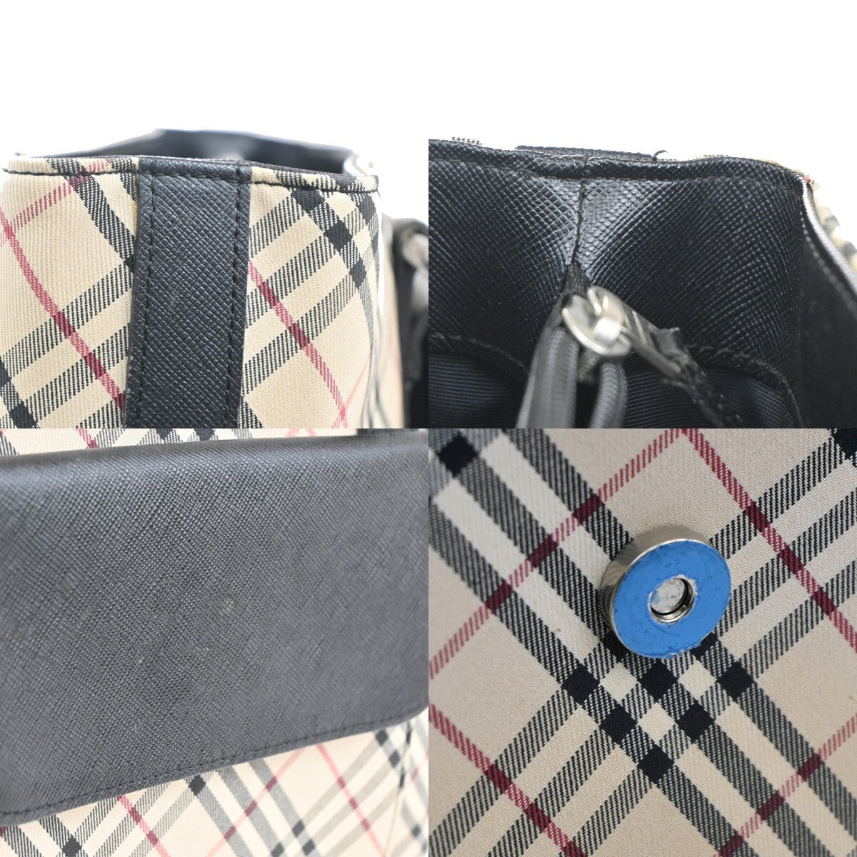 BURBERRY Logo Nova Check Hand Tote Bag Canvas Leather Beige Black Silver 69FB657