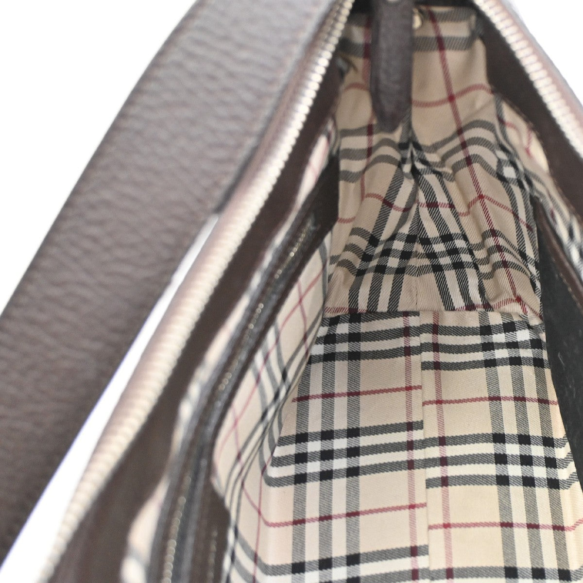 BURBERRY  Shoulder Bag Grained Calfskin House Check Brown SHW 09DA145