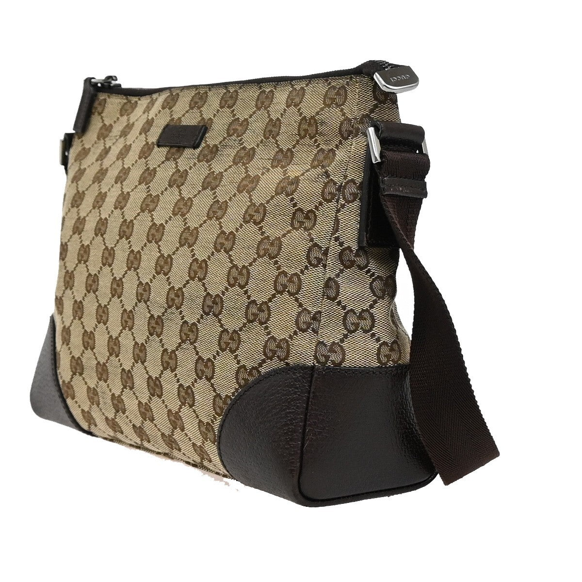 GUCCI Logo GG Pattern Crossbody Shoulder Bag Canvas Leather Brown SHW 36EE292