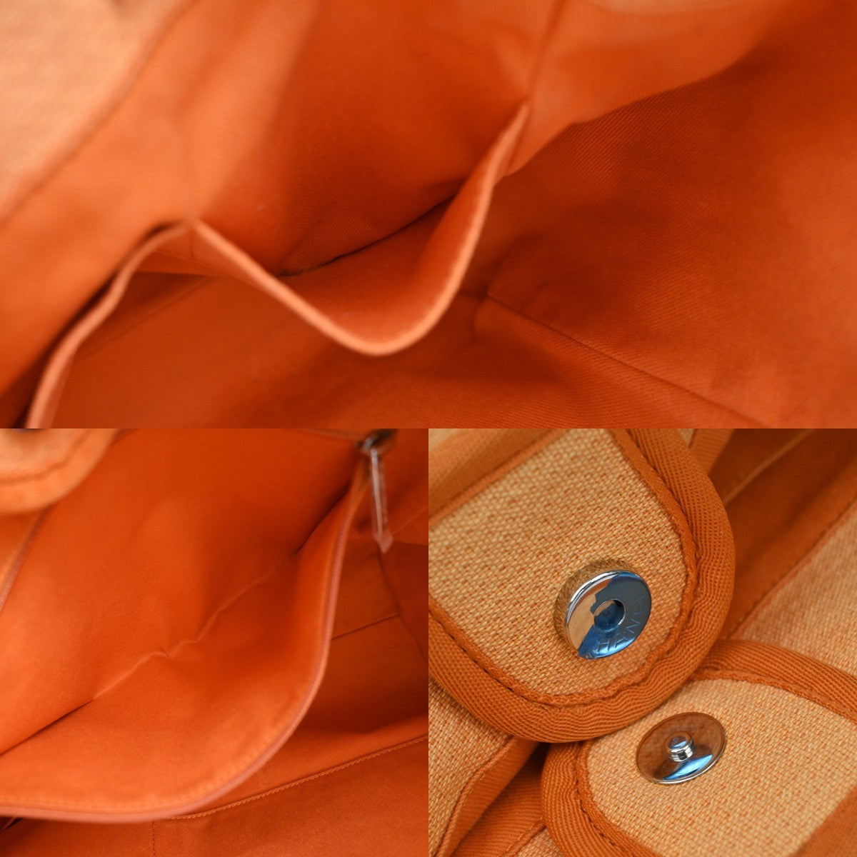 CHANEL Deauville Chain Shoulder Tote Bag Canvas Leather Orange Italy 373RF715