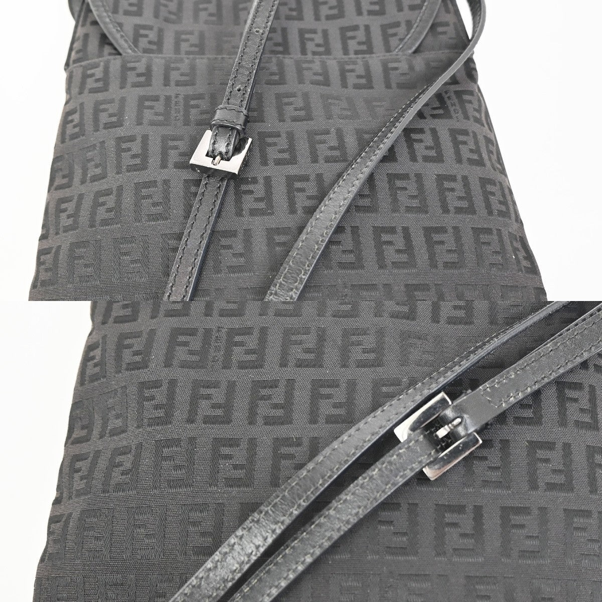 FENDI Zuccino Shoulder Cossbody Bag Canvas Leather Brown Black SHW Italy 36KC904