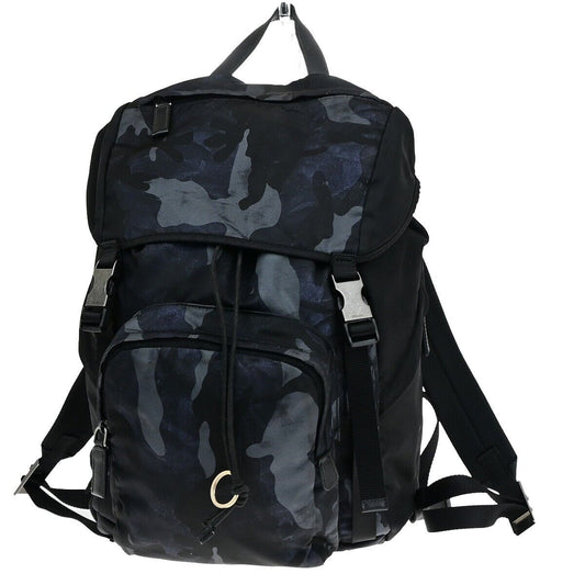 PRADA MILANO Logo Camouflage Backpack Bag Tessuto Nylon Leather Black 88HB969