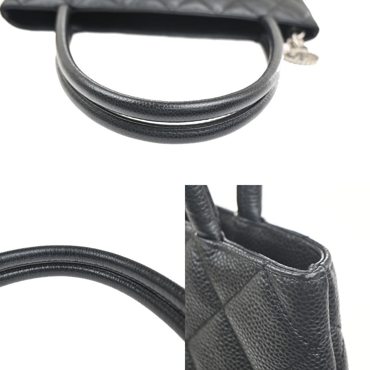 CHANEL CC Medallion Shoulder Bag Grained Calfskin Leather Black SHW 641RL957