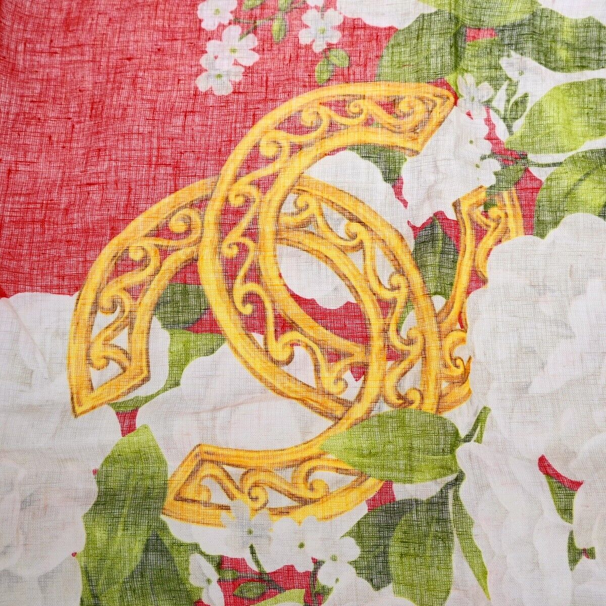 CHANEL CC Camellia XL JUMBO Scarf Handkerchief 100% Linen Red Accessory 61EA294