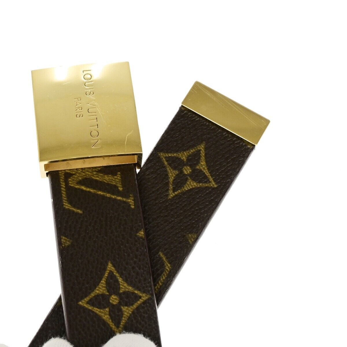 LOUIS VUITTON Logo Ceinture Carre Belt Monogram Leather Brown GHW Spain 33YF315