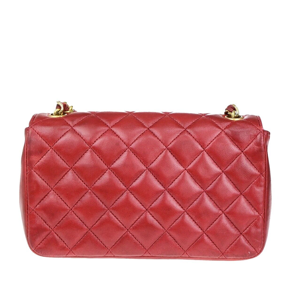 CHANEL CC Mini Matelasse Chain Shoulder Bag Leather Red GHW Vintage 696RK682