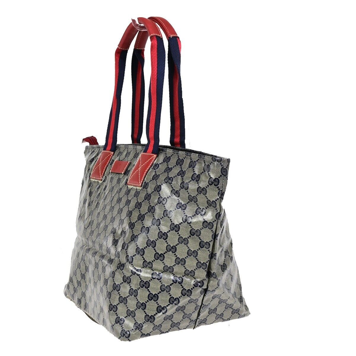 GUCCI GG Pattern Crystal ShoulderBag Coating Canvas Leather Navy Blue 67EB789
