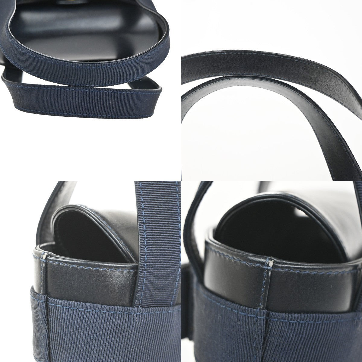 SALVATORE FERRAGAMO Logo Vara Hand Bag Leather Canvas Navy Blue GHW 64CA767