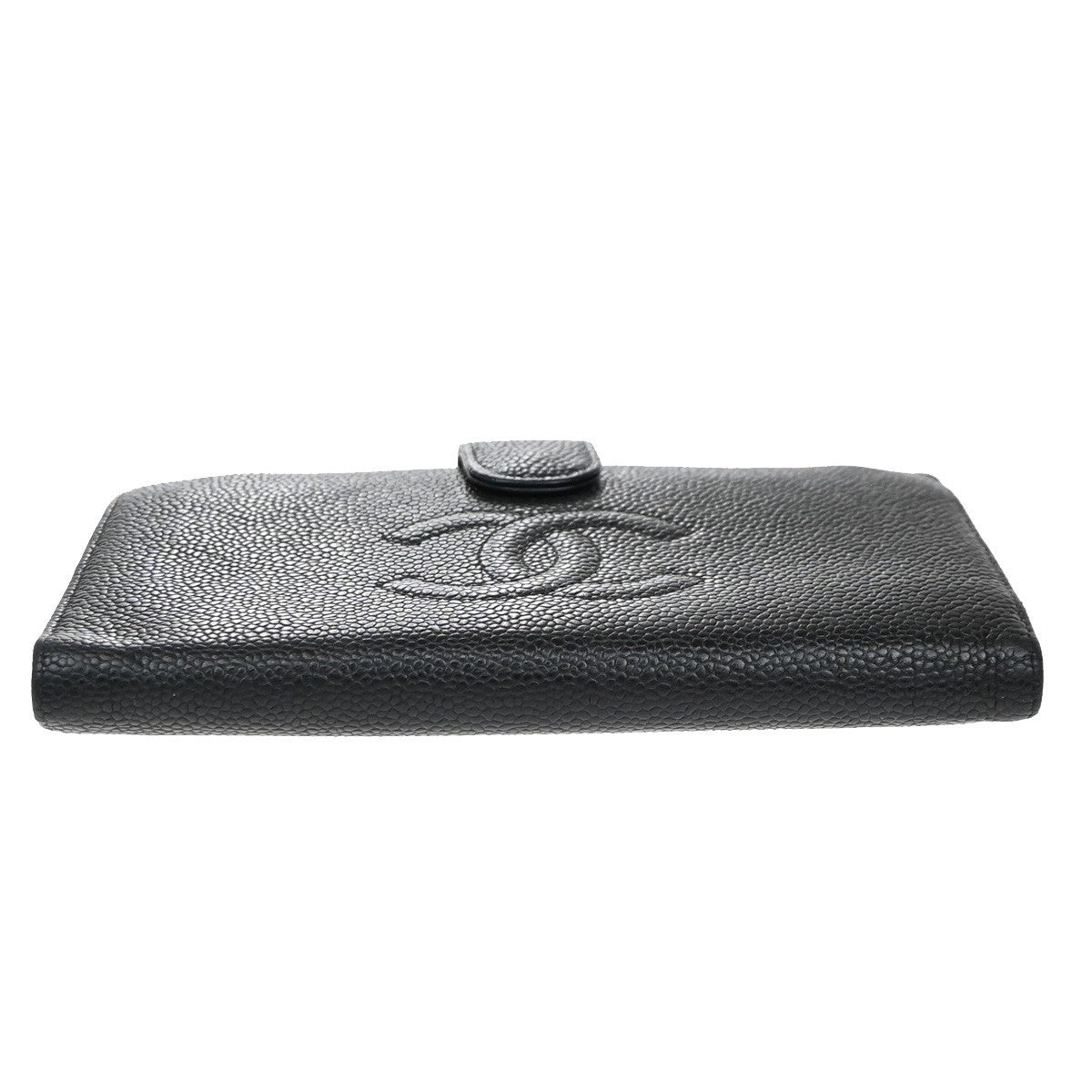 CHANEL CC Logo Long Bifold Wallet Grained Calfskin Leather Black France 79RF778