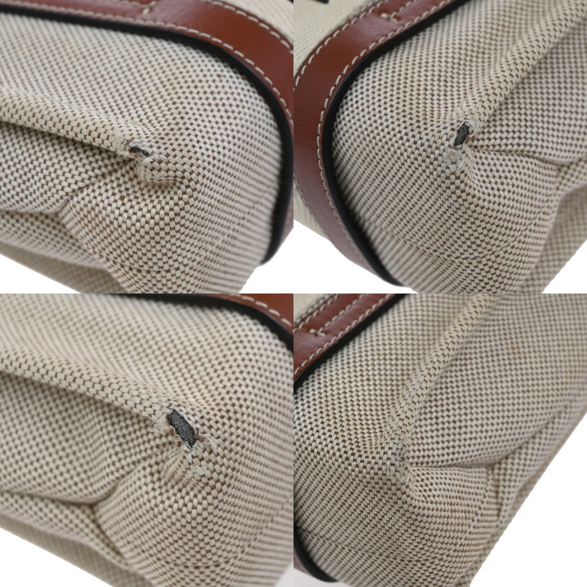 CHLOE Logo Woody Small Hand Tote Bag 100% Cotton Leathr Beige Italy 30KP573