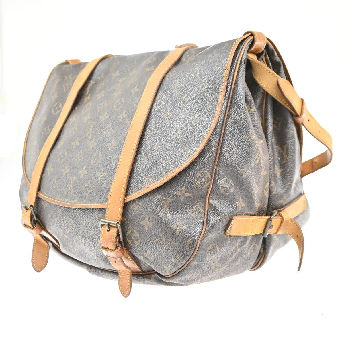 LOUIS VUITTON Logo Saumur 43 Shoulder Bag Monogram Leather Brown M42252 32KC654