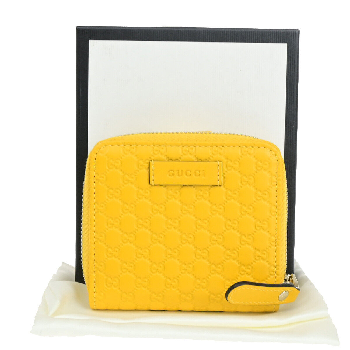 GUCCI Logo Micro GG Pattern Bifold Wallet Purse Leather Yellow GHW Italy 86YF035