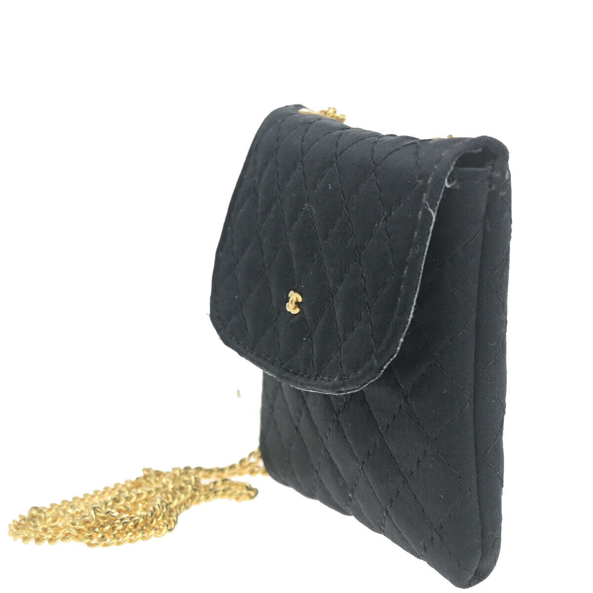 CHANEL CC Logo Micro Matelasse Shoulder Bag Pouch Canvas Leather Black 88RK080
