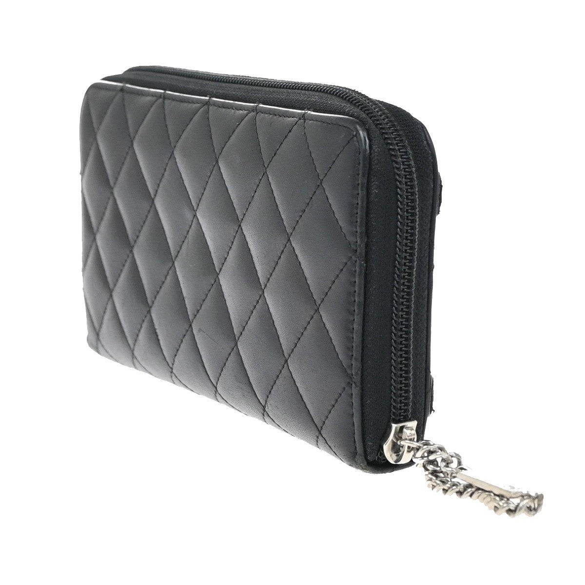 CHANEL CC Cambon Long Zipper Bifold Wallet Leather Patent Leather Black 30RF618