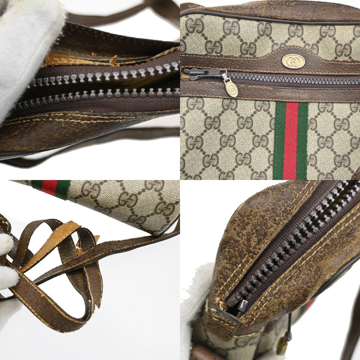 GUCCI GG Pattern 2 Set Shoulder Bags PVC Leather Beige Brown GHW Italy 04CA372