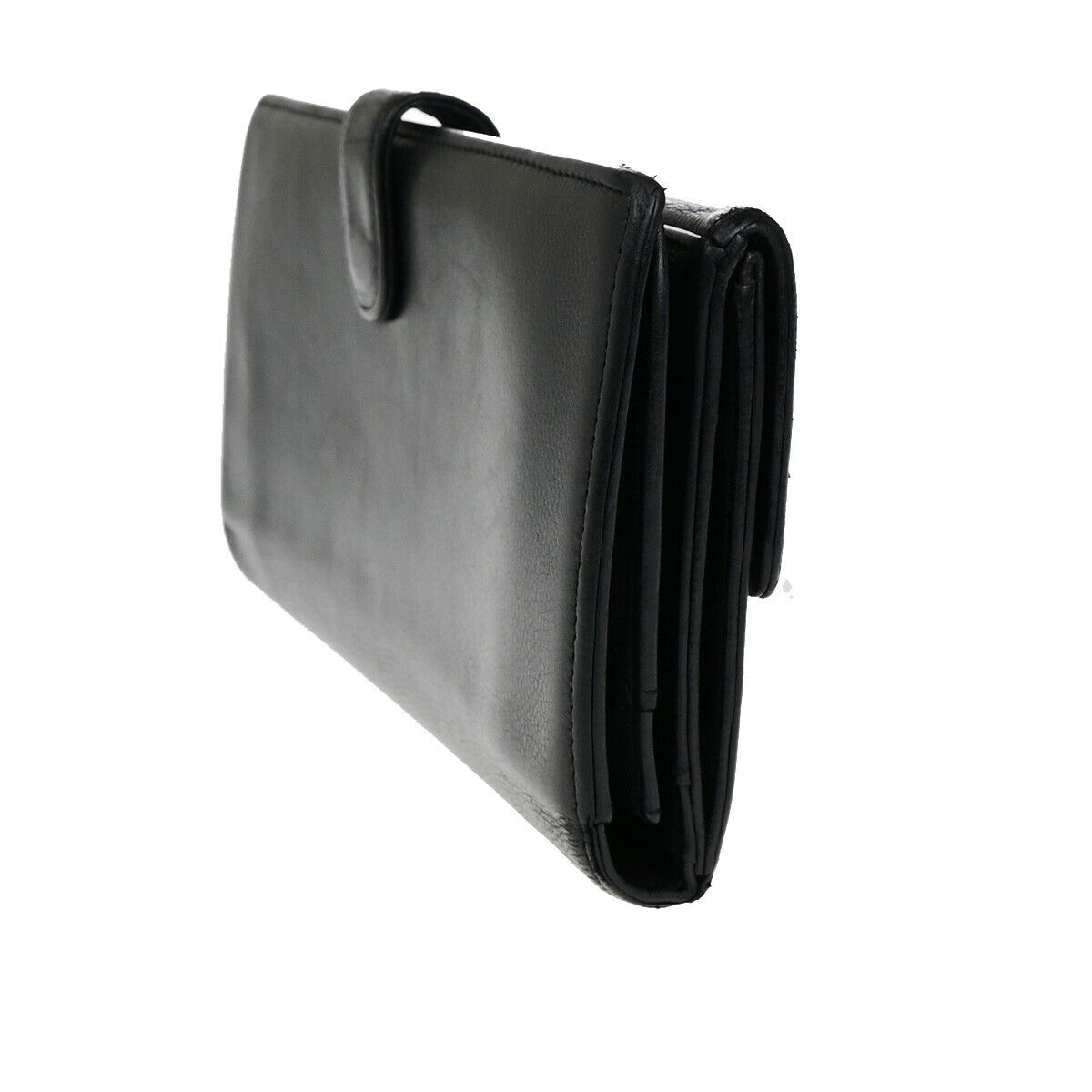 CHANEL CC Logo Falp Bifold Long Wallet Grained Leather Black SHW 35RK678