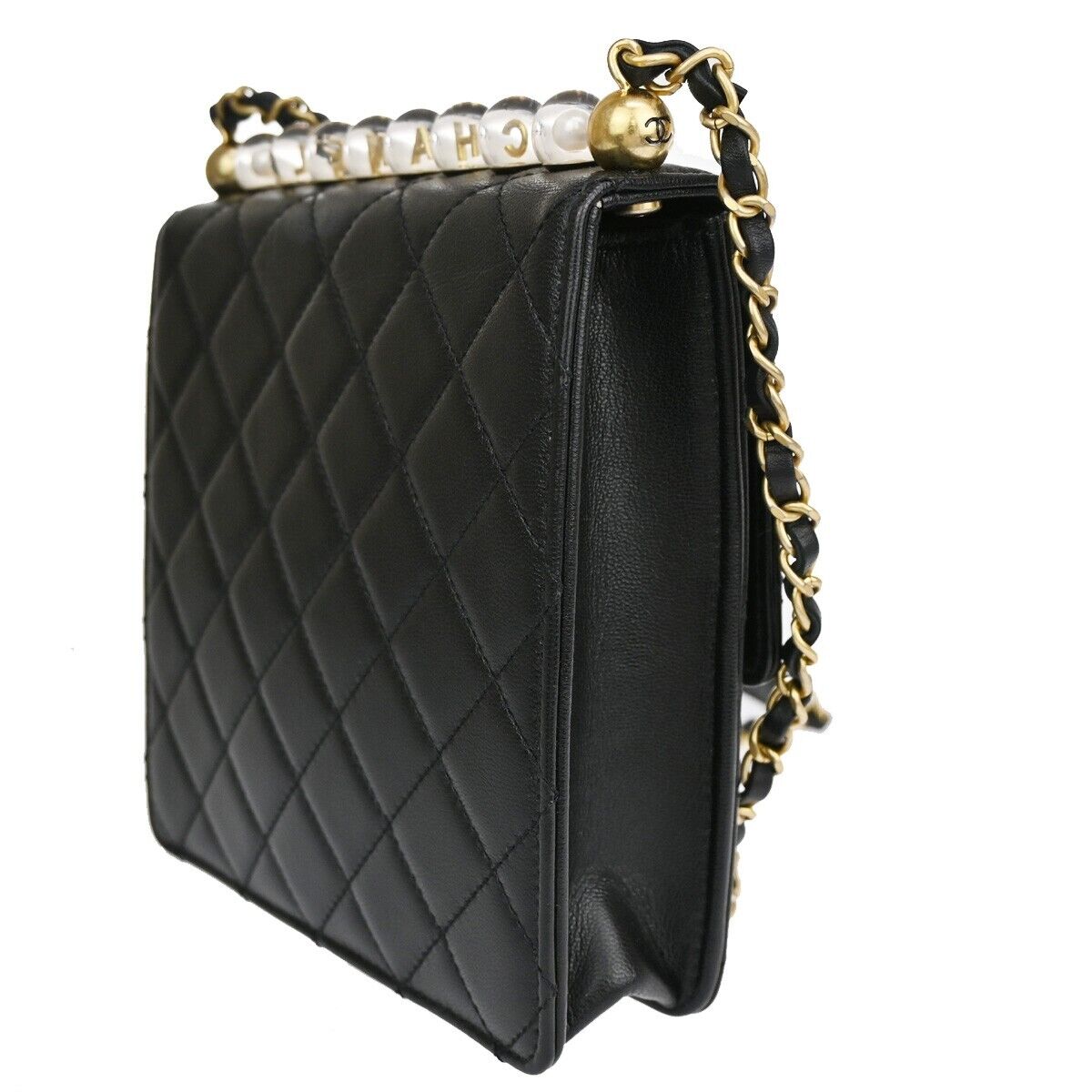 CHANEL CC Mini Matelasse Imitation Pearl Chain Shoulder Bag Leather BK 870RJ441