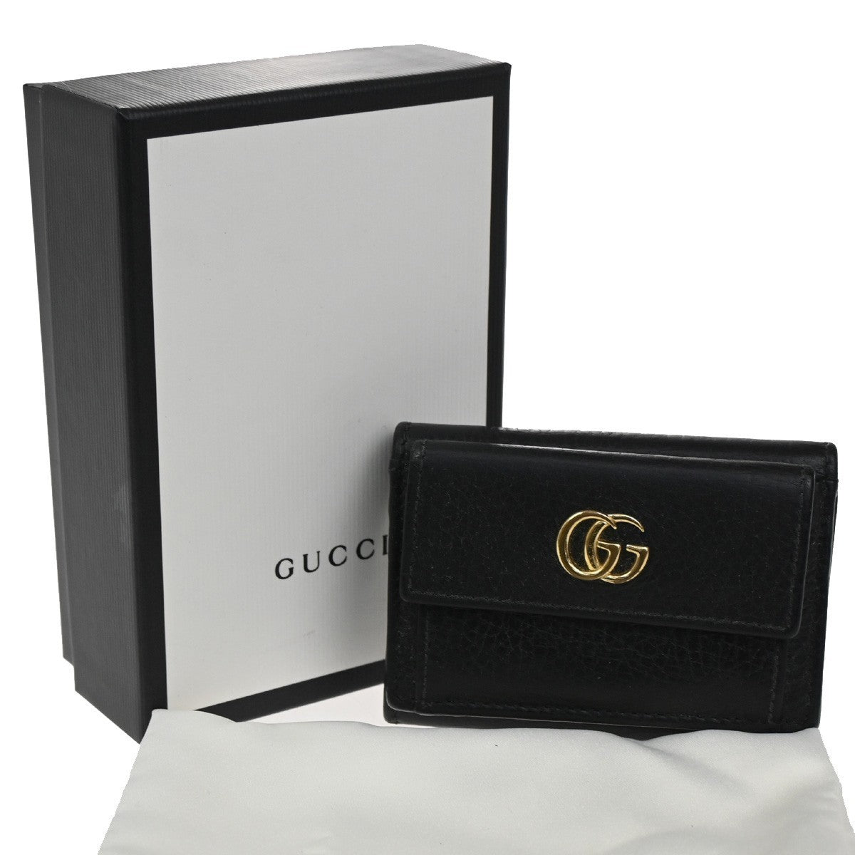 GUCCI GG Logo Marmont Trifold Mini Wallet Leather Black 523277 67MA033