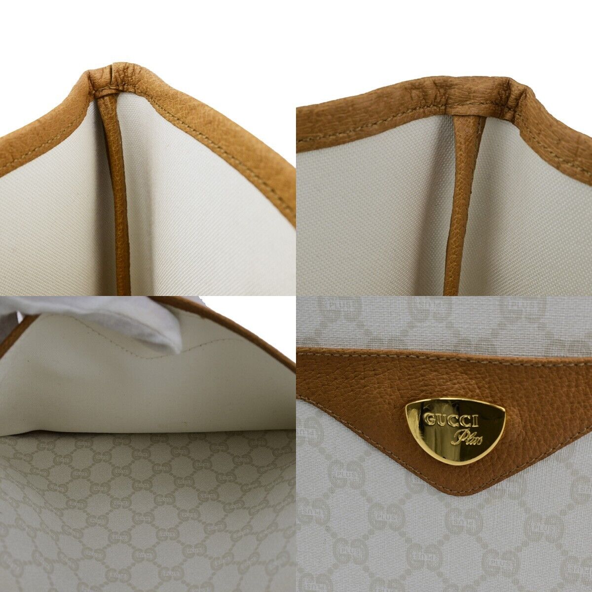 GUCCI PLUS GG Pattern Sherry Shoulder Tote Bag Supreme Leather White 62ED113
