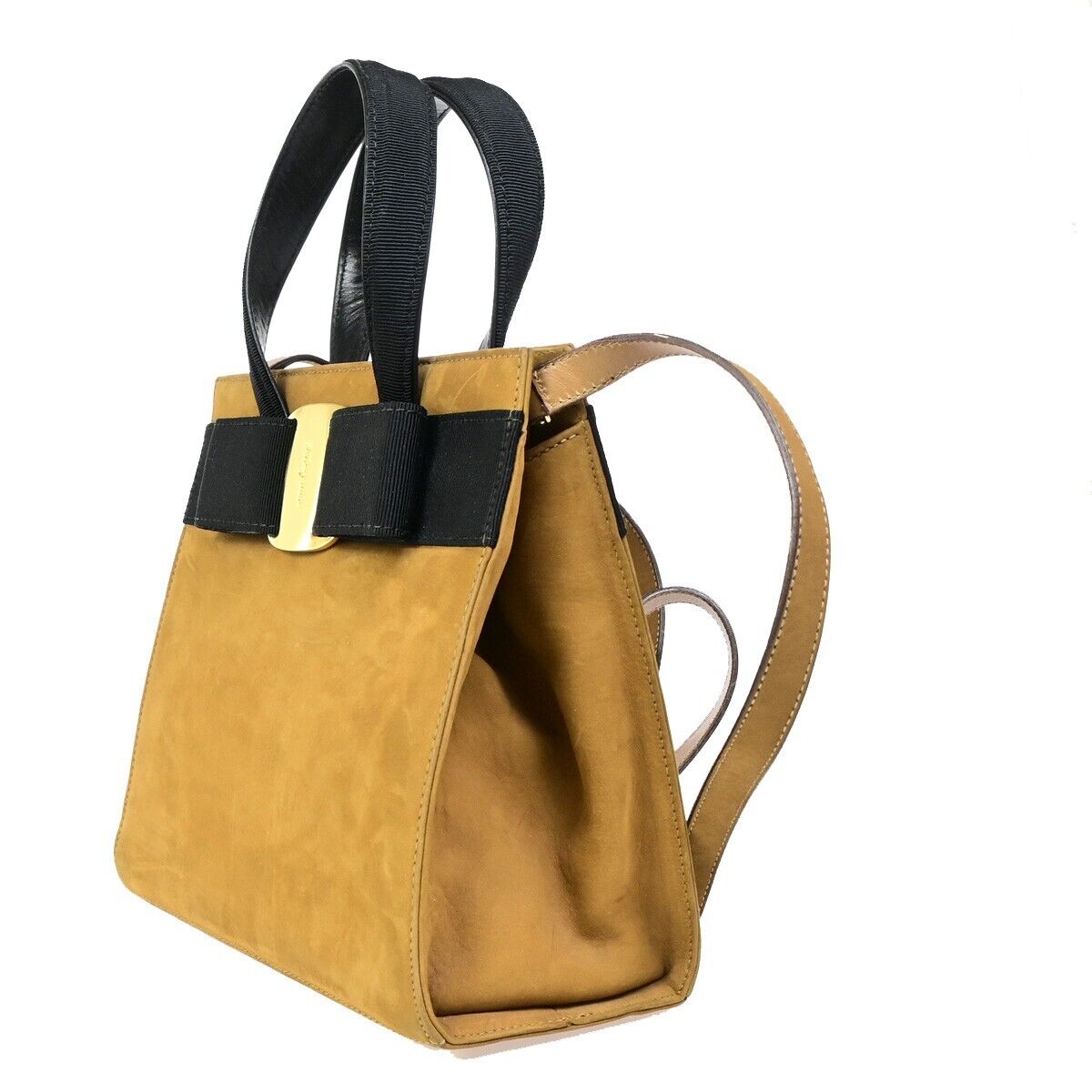 SALVATORE FERRAGAMO Vara 2Way Shoulder Hand Bag Suede Leather BN BK GHW 33EB635