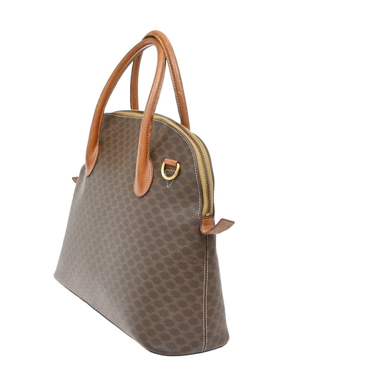 CELINE Logo Macadam Pattern Hand Bag PVC Leather Brown GHW Italy 69ZA264