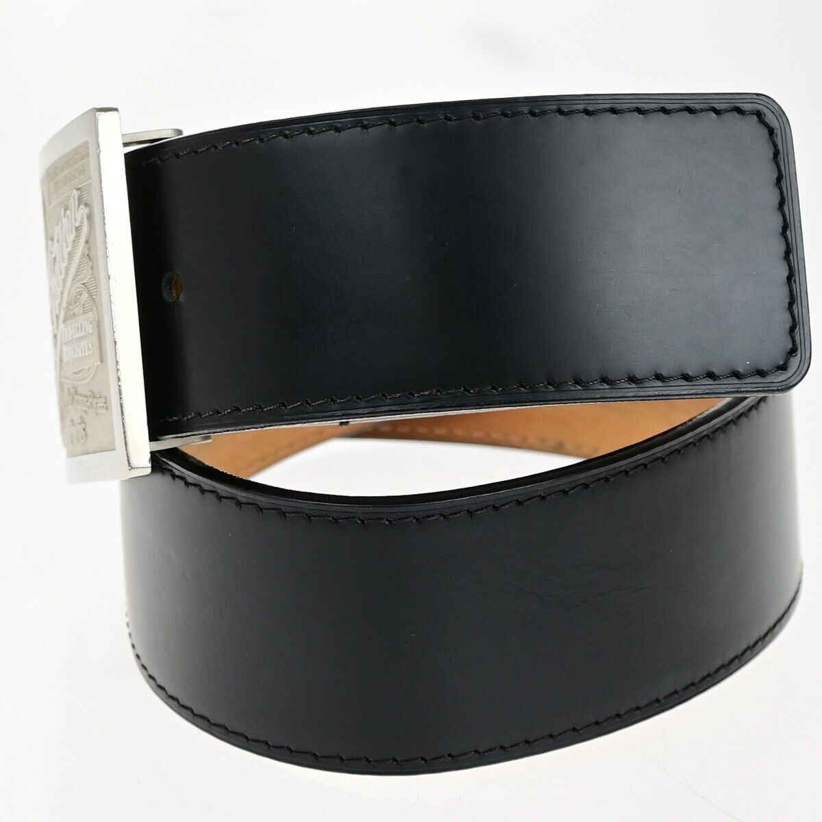 LOUIS VUITTON Logo Ceinture Jeans Belt Leather Black Silver Spain M6812 64ED273