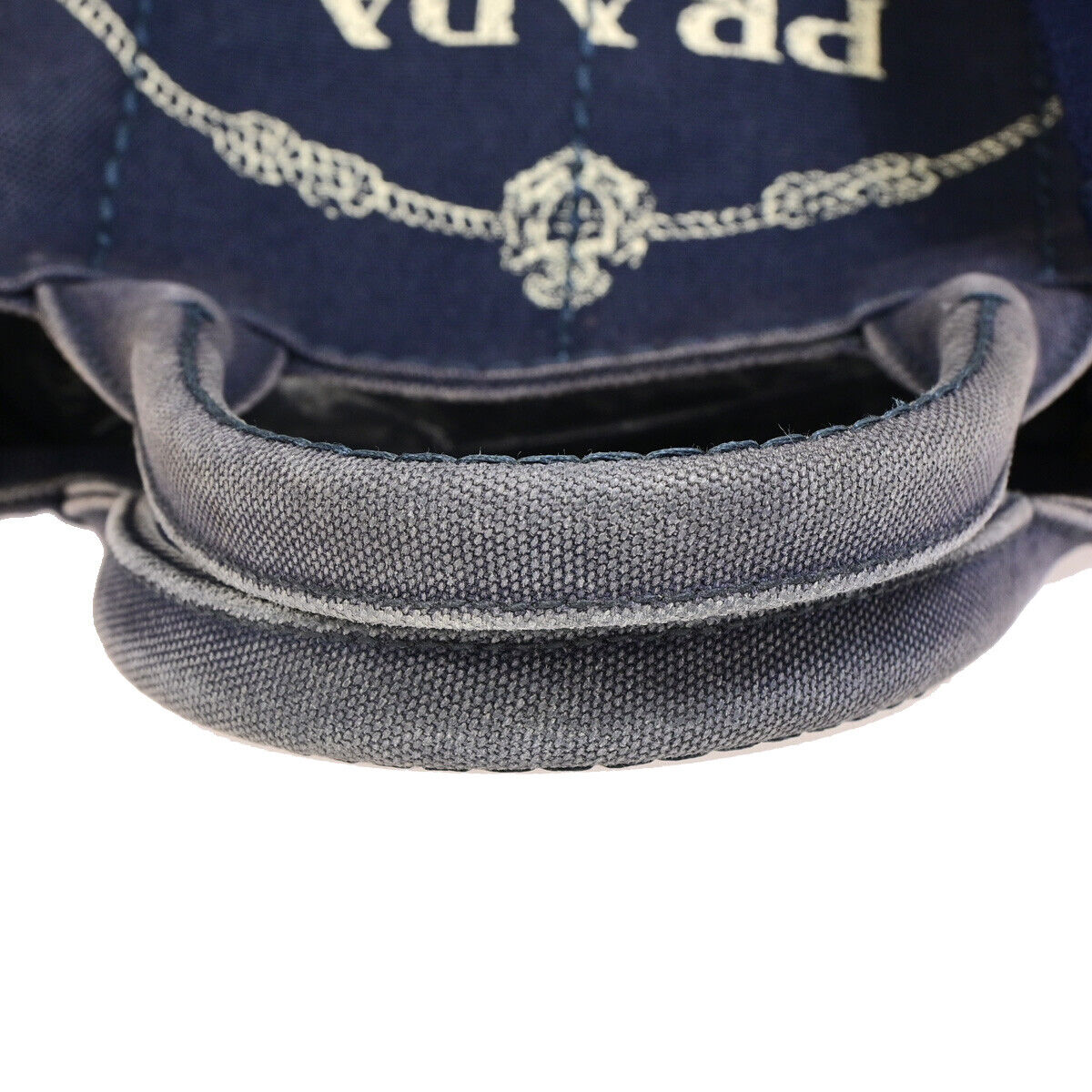 PRADA Logo CANAPA 2Way Shoulder Hand Bag Canvas Leather Navy Blue GHW 86SJ071