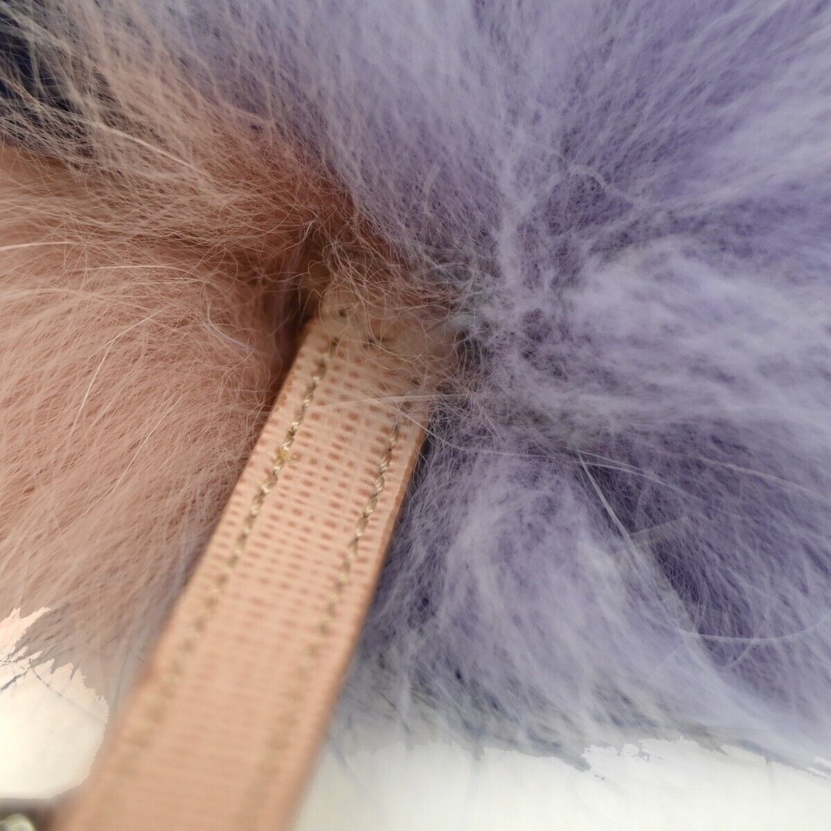 FENDI Logo Pompom Bag Charm Key Chain Fox Fur Leather Multicolor Pink 04GA320