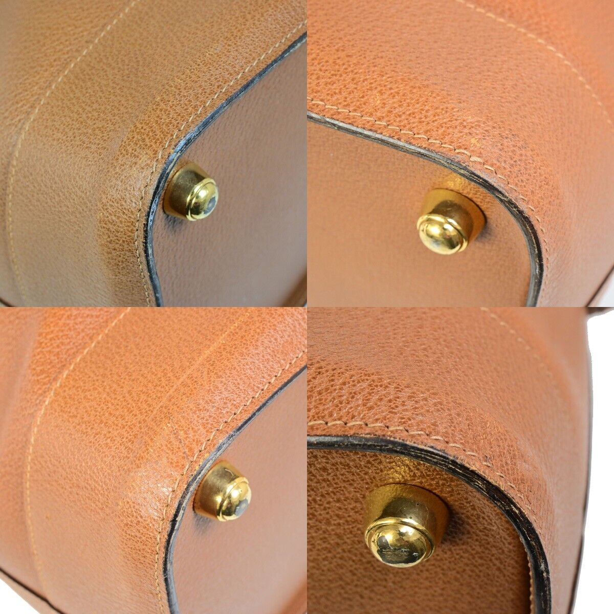GUCCI Logo Camel Travel Hand Bag Leather Brown GWH Made In Italy 33FA974
