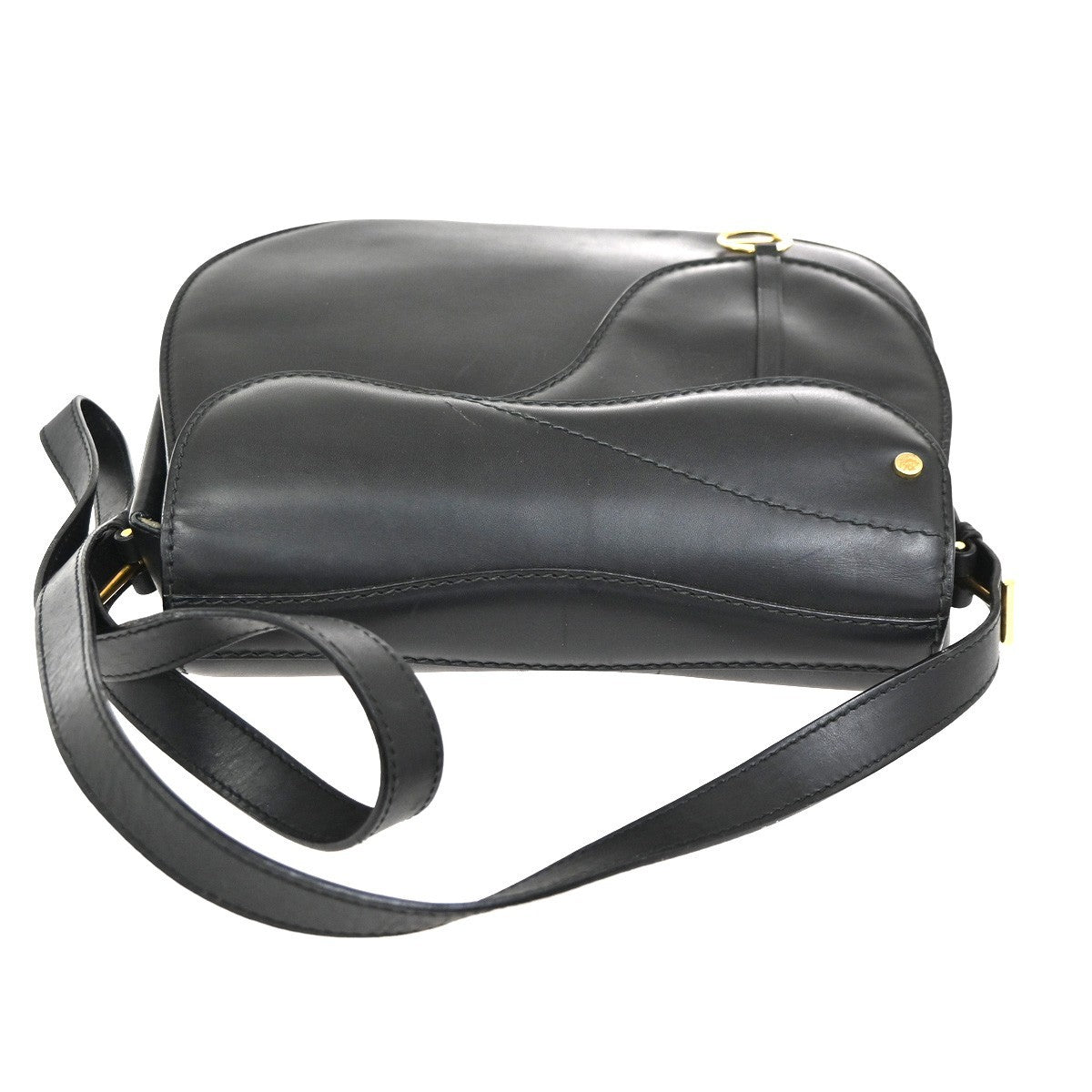 GUCCI Stirrup Saddle Flap Shoulder Bag Leather Italy Black GHW 62CA794