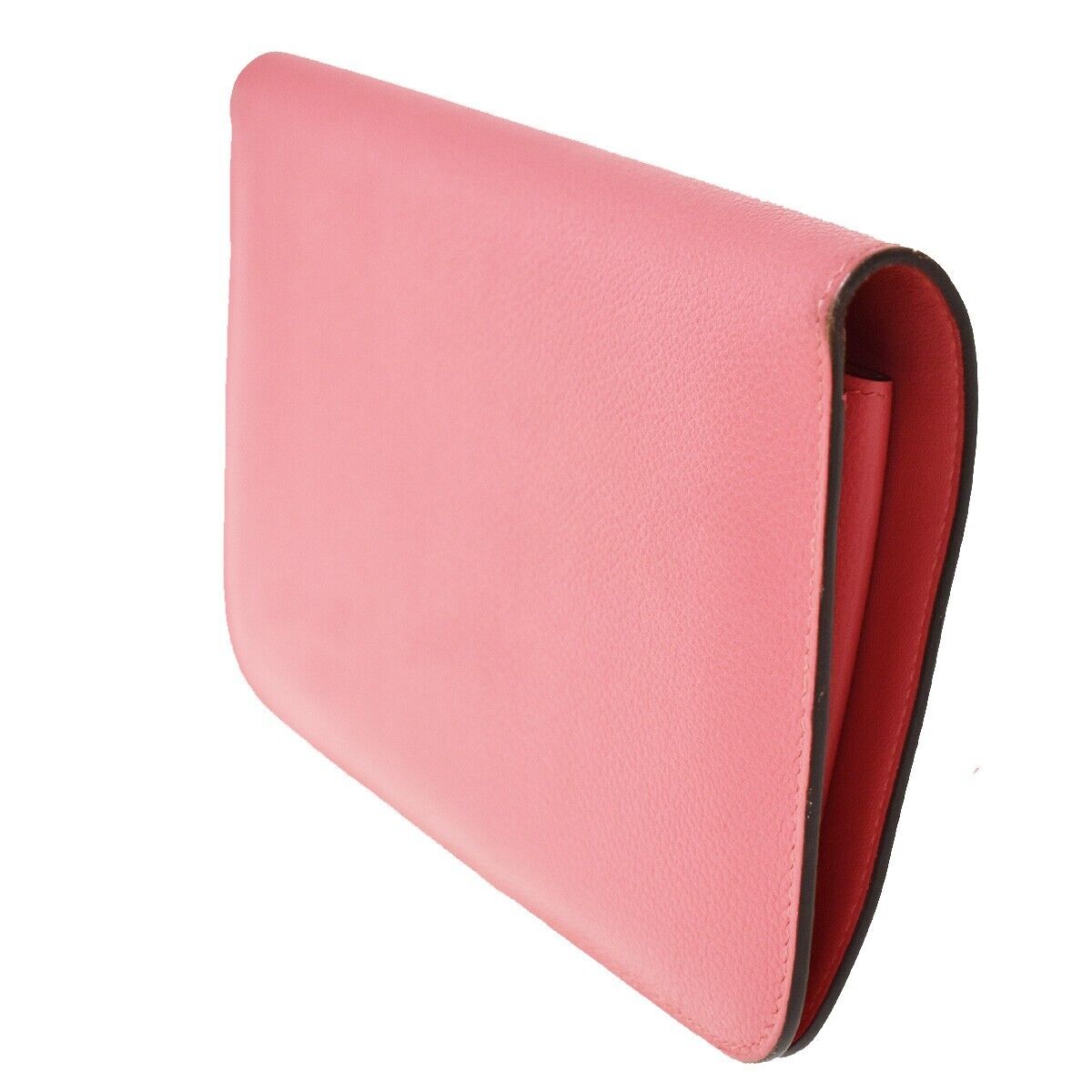 HERMES Logo Dogon GM Bifold Wallet Purse Evercalf Leather Pink France 50RC661