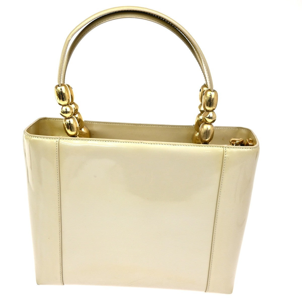 CHRISTIAN DIOR Malice Pearl 2Way Shoulder Bag Patent Leather Beige Italy 88KC463