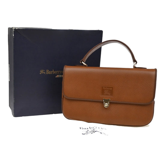 Burberrys Logo Nova Check Top Handle Hand Bag Leather Brown GHW 61KB711