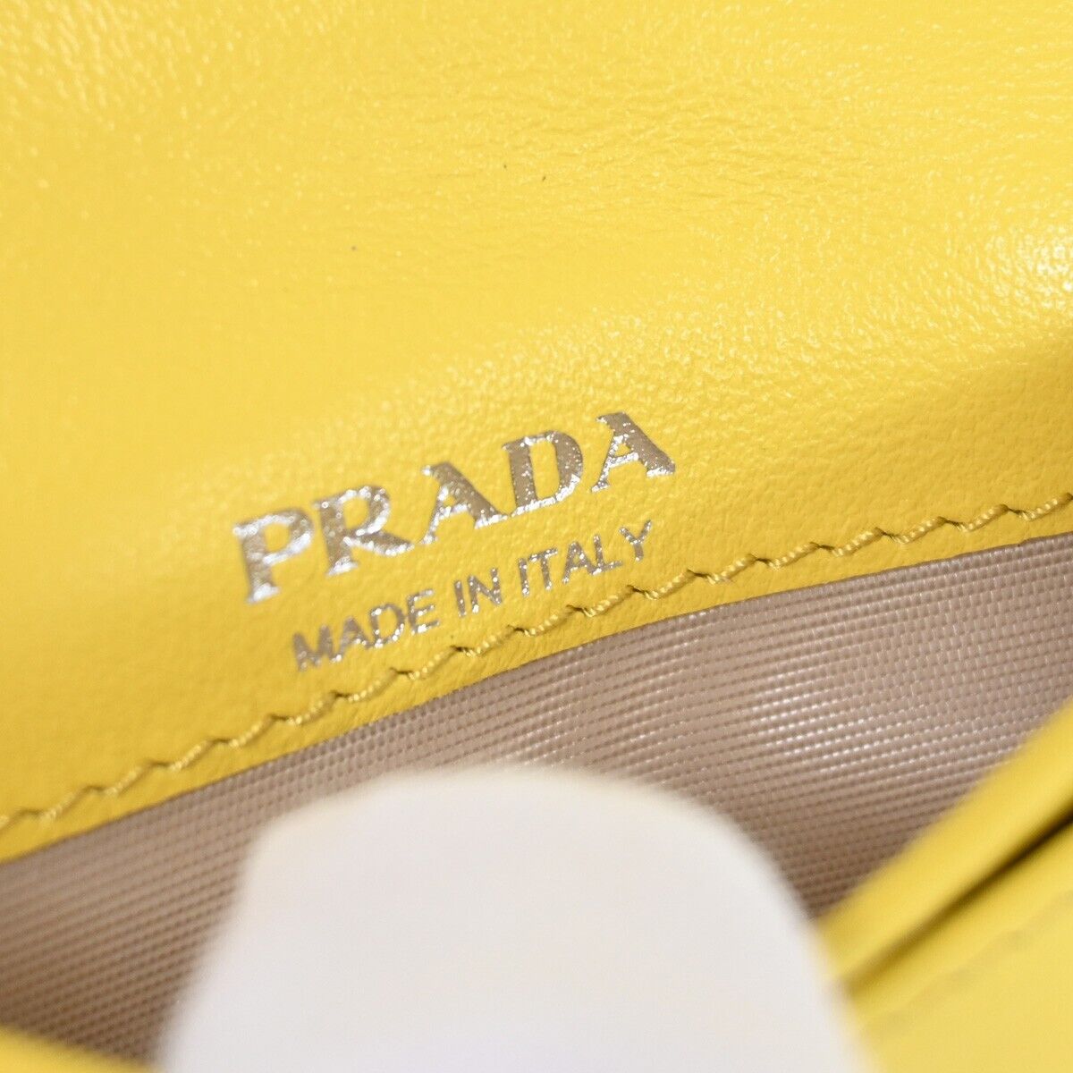 PRADA MILANO Logo Bifold Coin Case Wallet Purse Leather Yellow Italy 33FA304