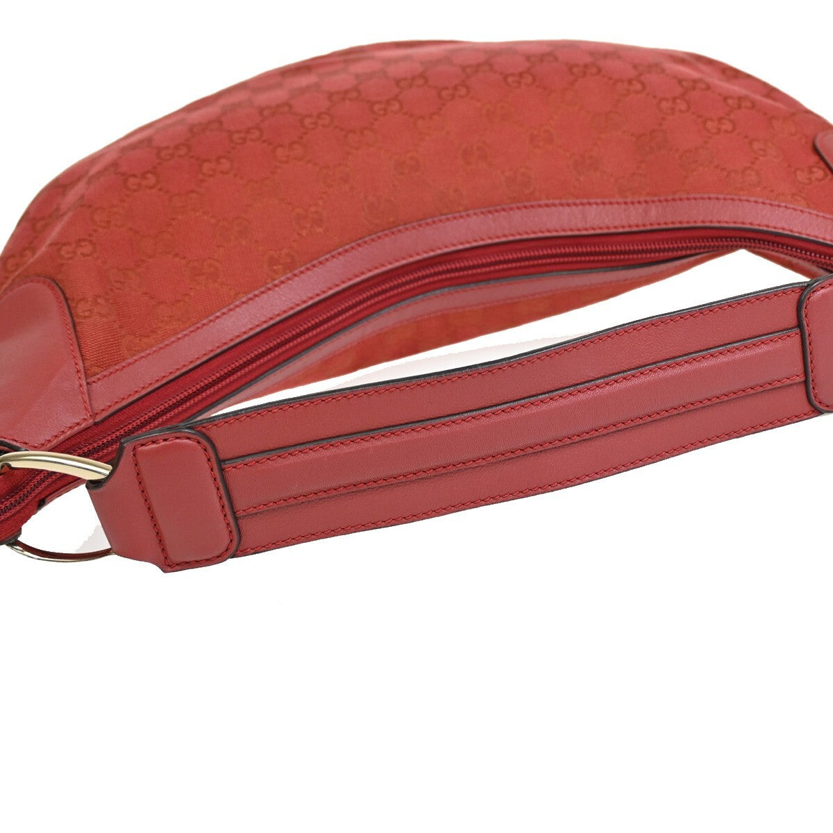 GUCCI Logo GG Pattern Shoulder Hobo Bag Canvas Leather Red Italy 88FB572