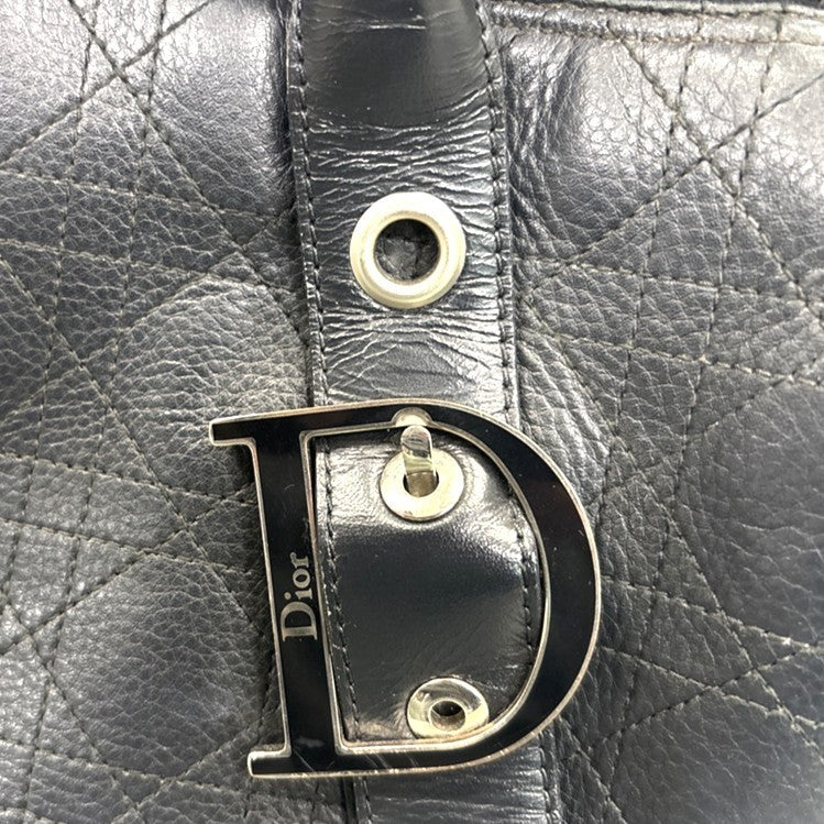CHRISTIAN DIOR Logo Cannage Mini Boston Hand Bag Leather Black SHW Italy 96MA500