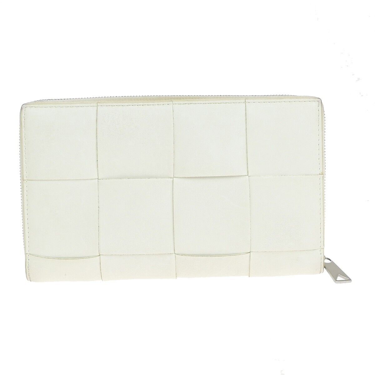 BOTTEGA VENETA Cassette Intrecciato Long Zipper Wallet Leather White 66EC242