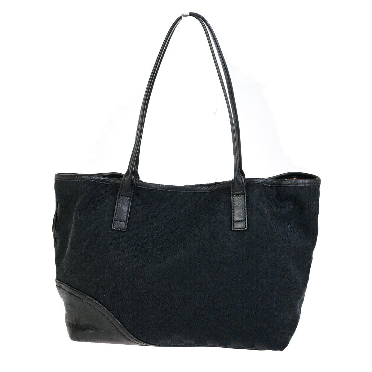 GUCCI Logo GG Pattern Shoulder Tote Bag Canvas Leather Black Italy 33FB339
