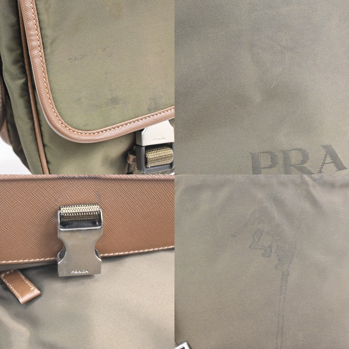 PRADA MILANO Tessuto Messenger Shoulder Bag Nylon Leather Italy Khaki 32CA854