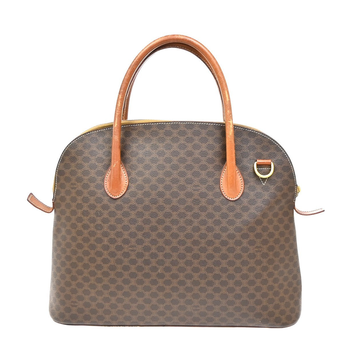 CELINE Logo Macadam Pattern Hand Bag PVC Leather Brown GHW Italy 69ZA264