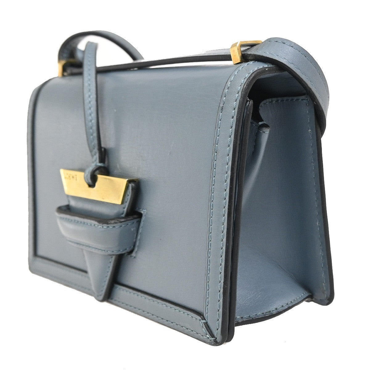 LOEWE Logo Barcelona Mini Shoulder Hand Bag Leather Blue GHW Spain 72RL756